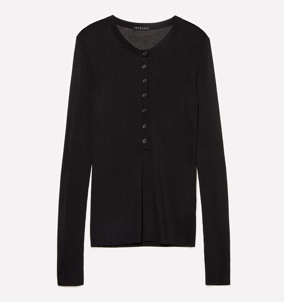 Black Henley top - women's crew neck sweaters - Black | Sisley image number 5